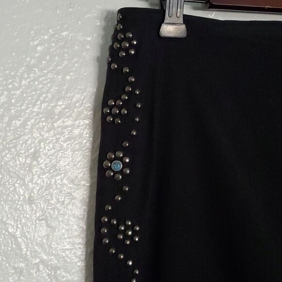 Karen Kane Black Stretchy Kick Flare Pants with Turquoise Studs Size 12 - Picture 2 of 12